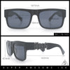 Locs Mens Bold Gothic Logo Thick Arm Horn Rim Gangster All Black Sunglasses