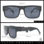 Locs Mens Bold Gothic Logo Thick Arm Horn Rim Gangster All Black Sunglasses
