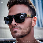 Locs Mens Bold Gothic Logo Thick Arm Horn Rim Gangster All Black Sunglasses