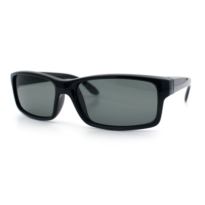 All Black Glass Lens Timeless Classic Narrow Rectangle Dad Shade Sunglasses