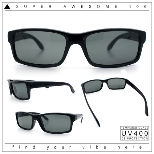All Black Glass Lens Timeless Classic Narrow Rectangle Dad Shade Sunglasses