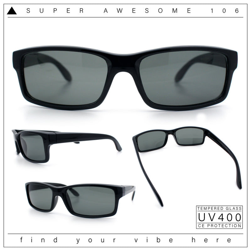 All Black Glass Lens Timeless Classic Narrow Rectangle Dad Shade Sunglasses