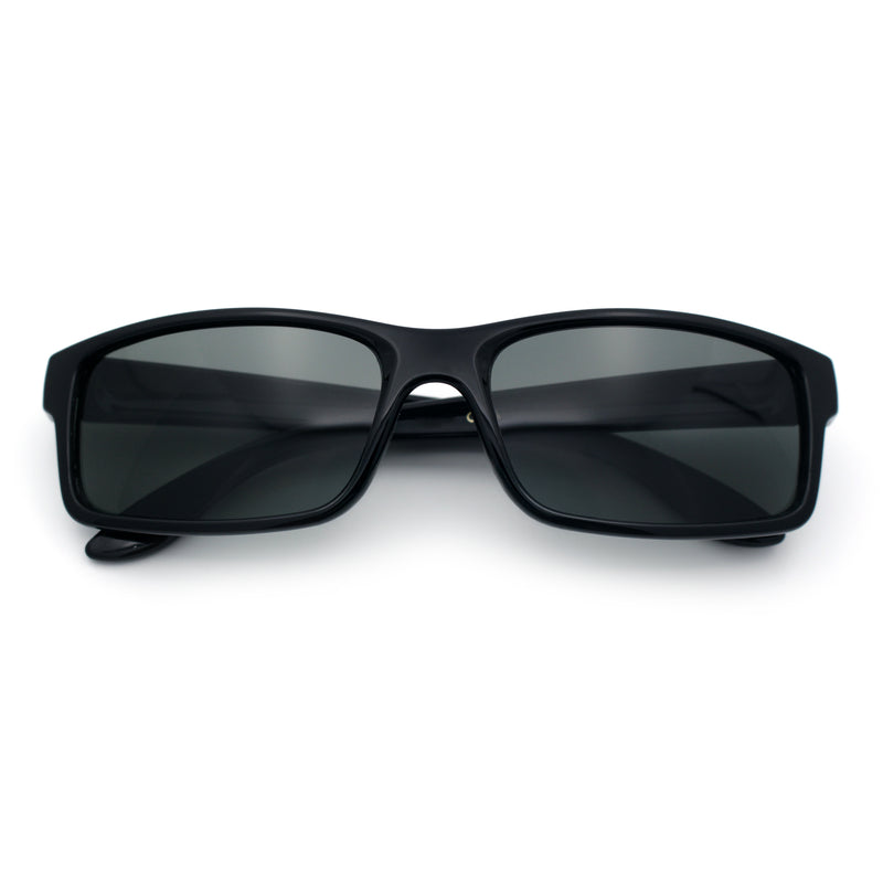 All Black Glass Lens Timeless Classic Narrow Rectangle Dad Shade Sunglasses