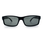 All Black Glass Lens Timeless Classic Narrow Rectangle Dad Shade Sunglasses