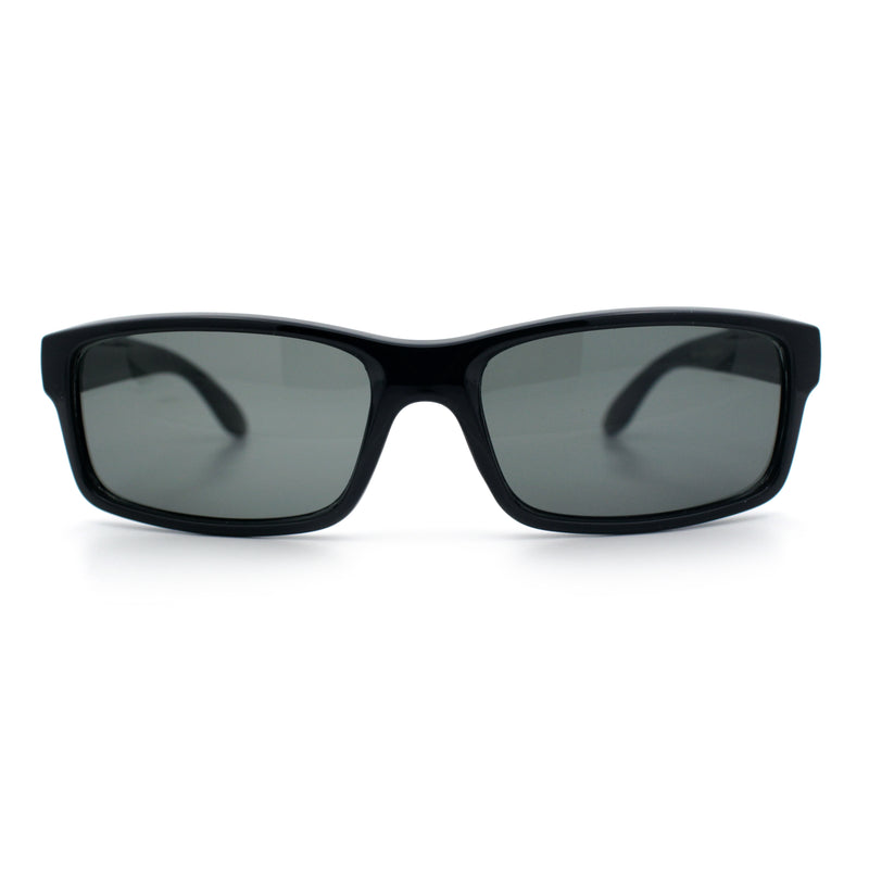 All Black Glass Lens Timeless Classic Narrow Rectangle Dad Shade Sunglasses