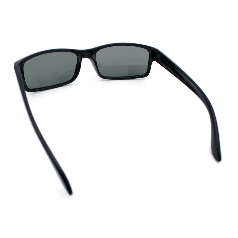 All Black Glass Lens Timeless Classic Narrow Rectangle Dad Shade Sunglasses