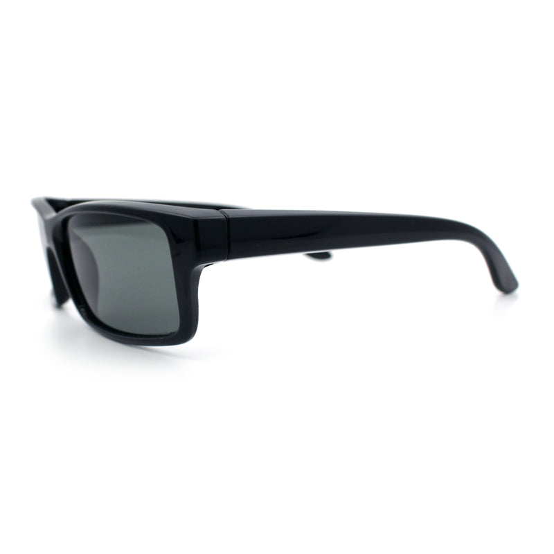 All Black Glass Lens Timeless Classic Narrow Rectangle Dad Shade Sunglasses