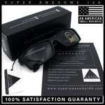 All Black Glass Lens Timeless Classic Narrow Rectangle Dad Shade Sunglasses