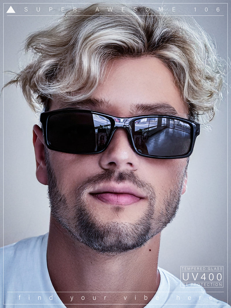 All Black Glass Lens Timeless Classic Narrow Rectangle Dad Shade Sunglasses