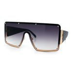 Womens Diva Oversized Shield Metal Rim Rectangle Luxury Sunglasses