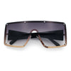 Womens Diva Oversized Shield Metal Rim Rectangle Luxury Sunglasses