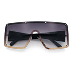 Womens Diva Oversized Shield Metal Rim Rectangle Luxury Sunglasses