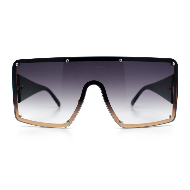 Womens Diva Oversized Shield Metal Rim Rectangle Luxury Sunglasses
