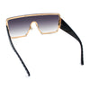 Womens Diva Oversized Shield Metal Rim Rectangle Luxury Sunglasses