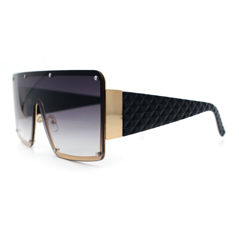 Womens Diva Oversized Shield Metal Rim Rectangle Luxury Sunglasses