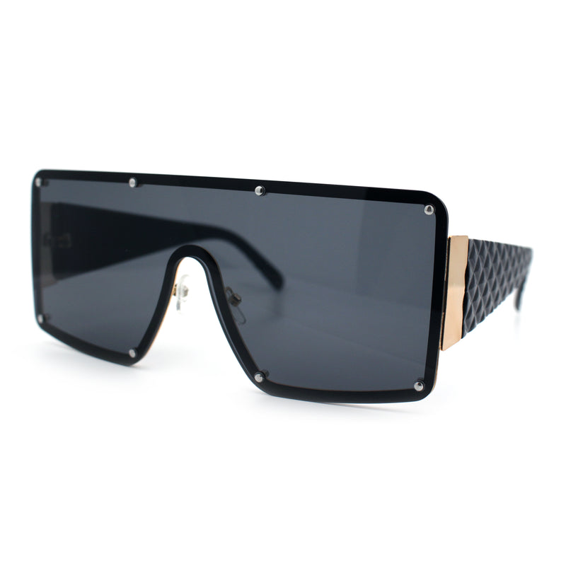 Womens Diva Oversized Shield Metal Rim Rectangle Luxury Sunglasses