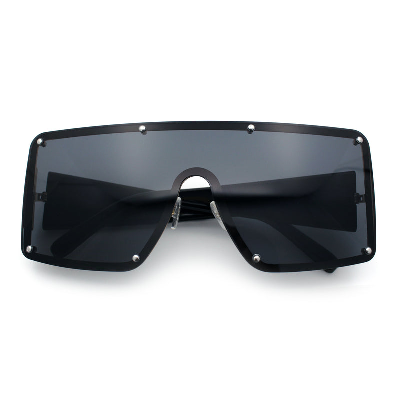 Womens Diva Oversized Shield Metal Rim Rectangle Luxury Sunglasses
