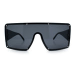 Womens Diva Oversized Shield Metal Rim Rectangle Luxury Sunglasses