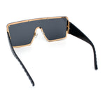 Womens Diva Oversized Shield Metal Rim Rectangle Luxury Sunglasses