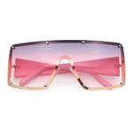 Womens Diva Oversized Shield Metal Rim Rectangle Luxury Sunglasses