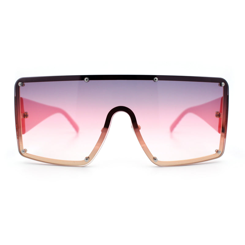 Womens Diva Oversized Shield Metal Rim Rectangle Luxury Sunglasses