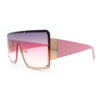 Womens Diva Oversized Shield Metal Rim Rectangle Luxury Sunglasses