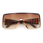 Womens Diva Oversized Shield Metal Rim Rectangle Luxury Sunglasses