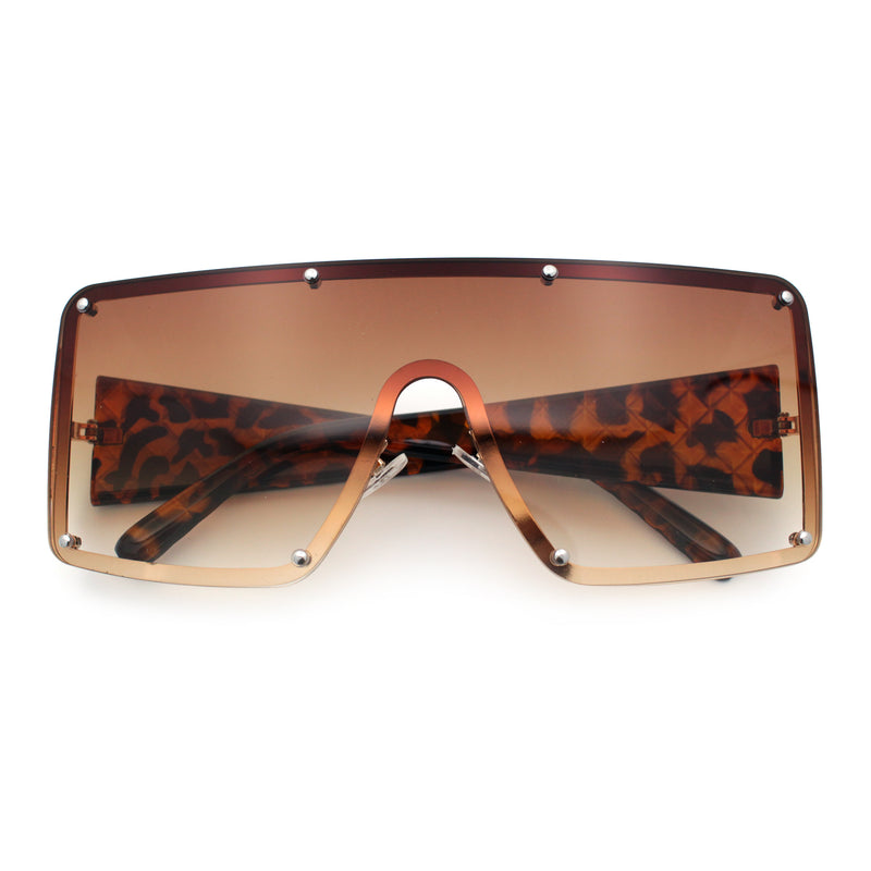 Womens Diva Oversized Shield Metal Rim Rectangle Luxury Sunglasses