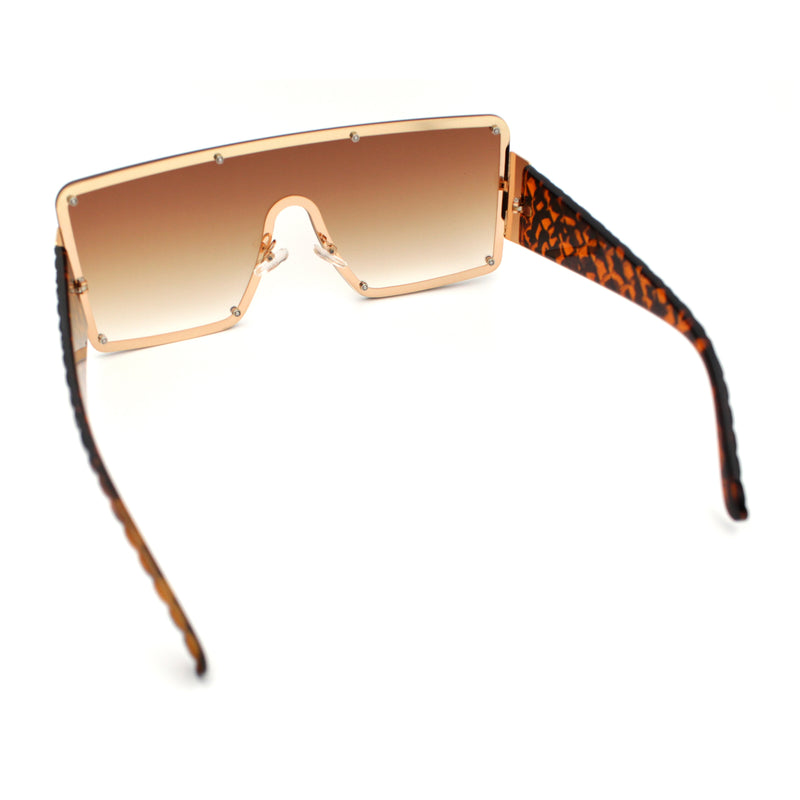 Womens Diva Oversized Shield Metal Rim Rectangle Luxury Sunglasses