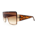 Womens Diva Oversized Shield Metal Rim Rectangle Luxury Sunglasses