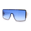 Womens Diva Oversized Shield Metal Rim Rectangle Luxury Sunglasses
