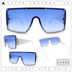 Womens Diva Oversized Shield Metal Rim Rectangle Luxury Sunglasses