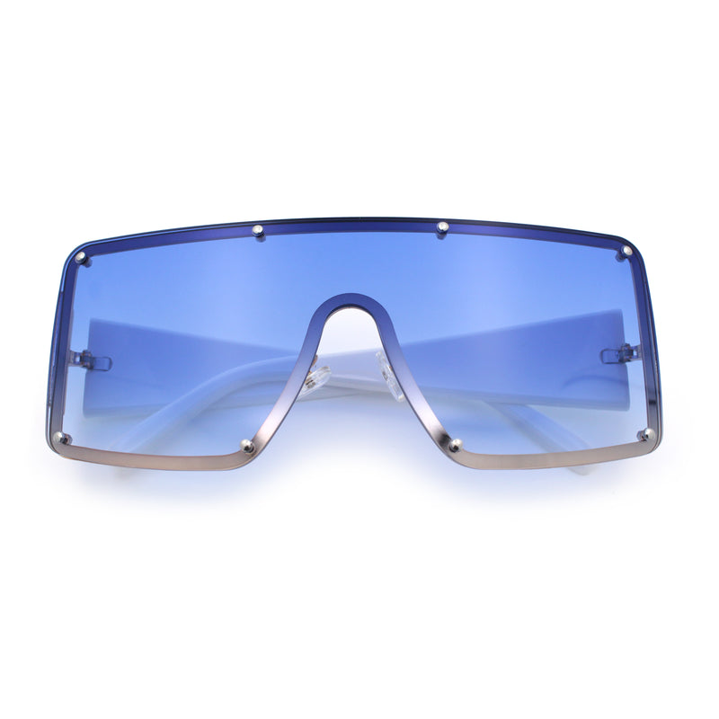 Womens Diva Oversized Shield Metal Rim Rectangle Luxury Sunglasses