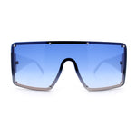 Womens Diva Oversized Shield Metal Rim Rectangle Luxury Sunglasses