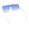 Womens Diva Oversized Shield Metal Rim Rectangle Luxury Sunglasses