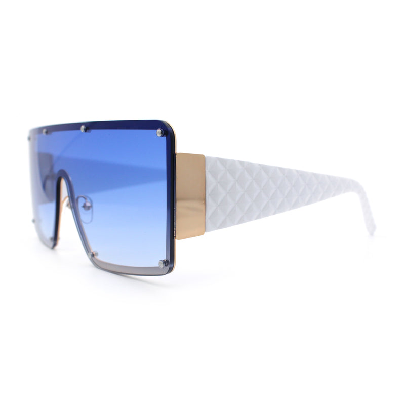 Womens Diva Oversized Shield Metal Rim Rectangle Luxury Sunglasses