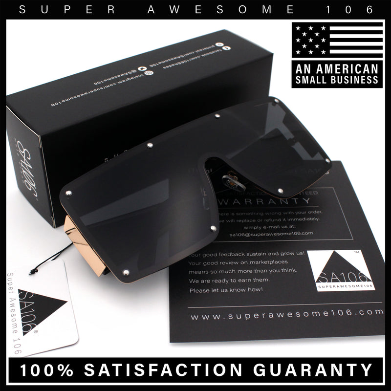 Womens Diva Oversized Shield Metal Rim Rectangle Luxury Sunglasses