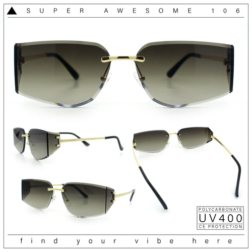 Womens Wrap Folded Lens Rectangular Rimless Luxury Sunglasses