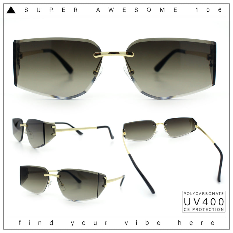 Womens Wrap Folded Lens Rectangular Rimless Luxury Sunglasses