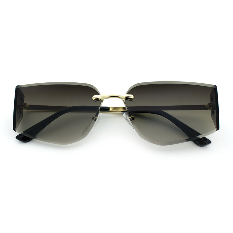 Womens Wrap Folded Lens Rectangular Rimless Luxury Sunglasses