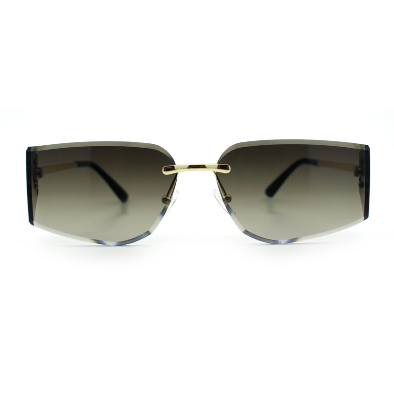 Womens Wrap Folded Lens Rectangular Rimless Luxury Sunglasses