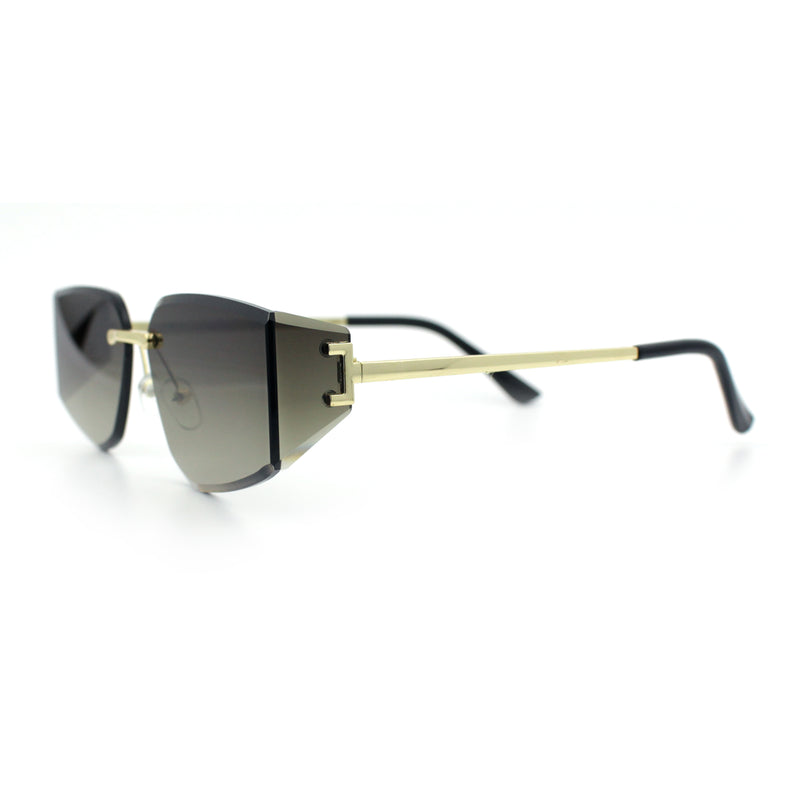 Womens Wrap Folded Lens Rectangular Rimless Luxury Sunglasses