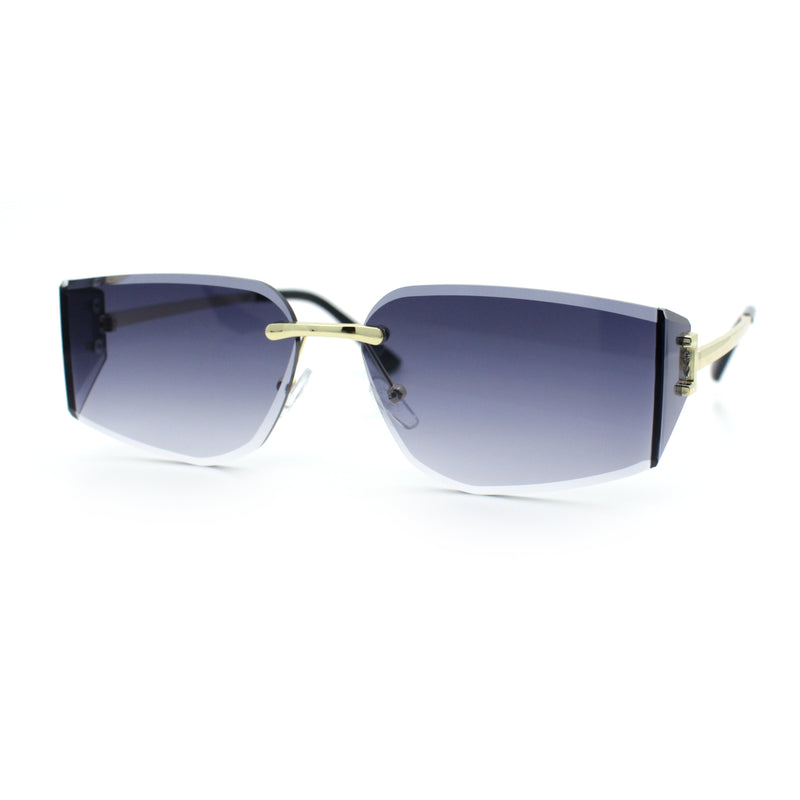Womens Wrap Folded Lens Rectangular Rimless Luxury Sunglasses
