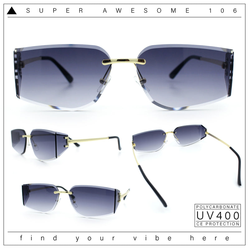 Womens Wrap Folded Lens Rectangular Rimless Luxury Sunglasses