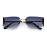 Womens Wrap Folded Lens Rectangular Rimless Luxury Sunglasses