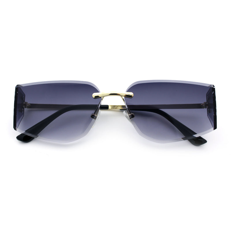 Womens Wrap Folded Lens Rectangular Rimless Luxury Sunglasses