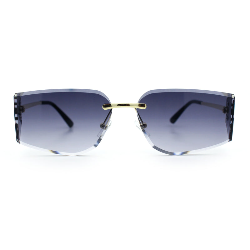 Womens Wrap Folded Lens Rectangular Rimless Luxury Sunglasses