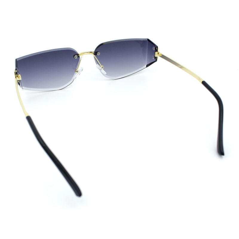 Womens Wrap Folded Lens Rectangular Rimless Luxury Sunglasses
