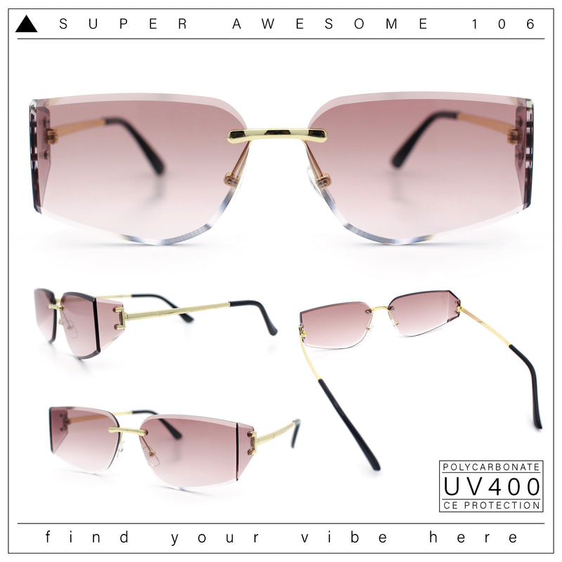Womens Wrap Folded Lens Rectangular Rimless Luxury Sunglasses
