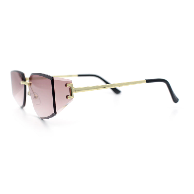 Womens Wrap Folded Lens Rectangular Rimless Luxury Sunglasses